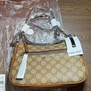 Nine West Tan Logo-Print Shoulder Bag “Collette mini”